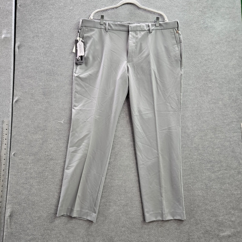 Savane Men Dress Pants 40x30 Gray Dress Tapered Leg Performance‎ Stretch NWT